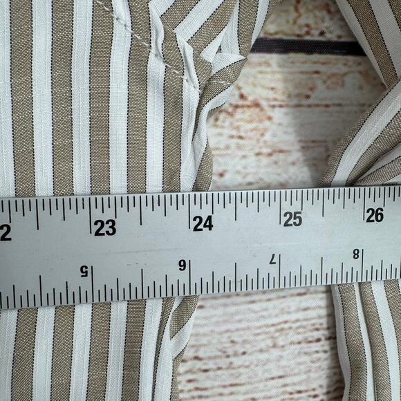Max Studio London Striped Open Neck Blouse Womens XL Brown White NEW - Picture 11 of 12